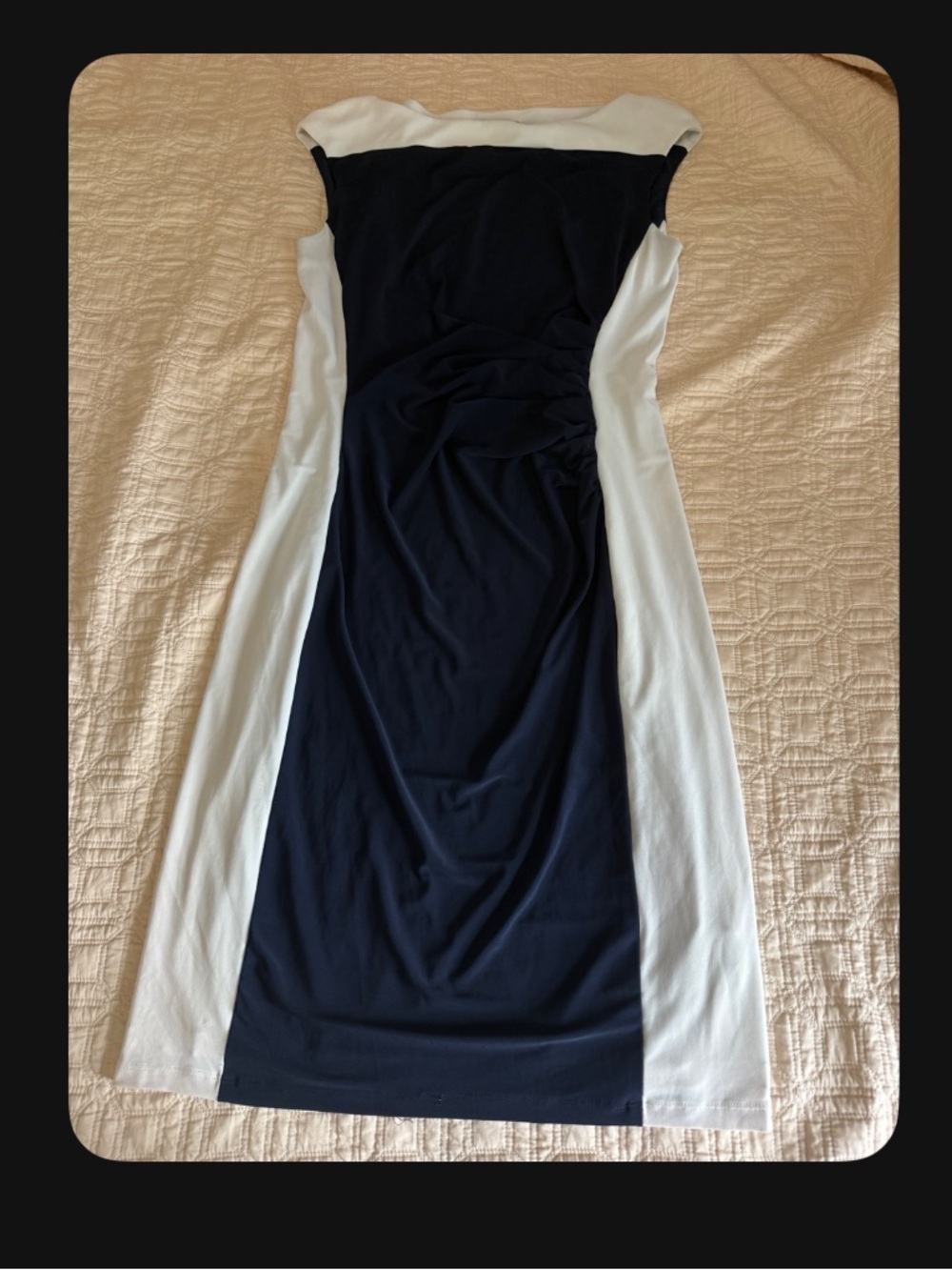 Ralph Lauren Navy and White Colorblock Midi Dress